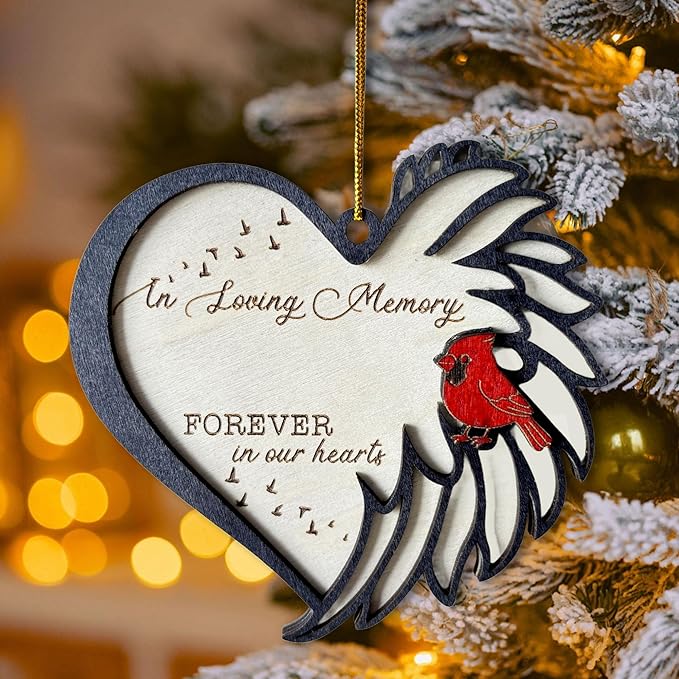in Loving Memory Cardinal Memorial Ornament – Personalized Wooden Christmas Tree Decoration – Add Name & Dates – Sympathy Remembrance Gift for Loss of Loved One