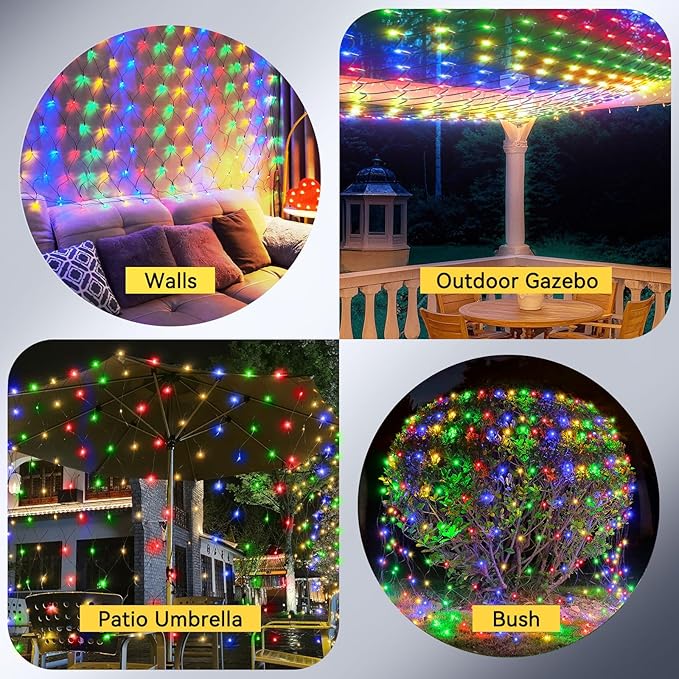 11.5ft x 5ft Solar Net Lights Outdoor, Solar & USB 2 Power Way 240 LED Waterproof Mesh Lights for Bushes, Remote Control 8 Modes String Light Trees Patio Garden Christmas Indoor Decor (Multicolor)