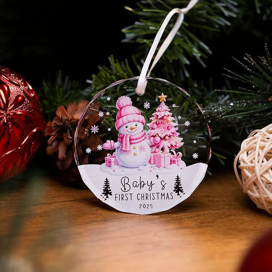 Baby Girl First Christmas Glass Ornament 2025 – Baby’s First Holiday Keepsake, Infant Christmas Tree Decoration