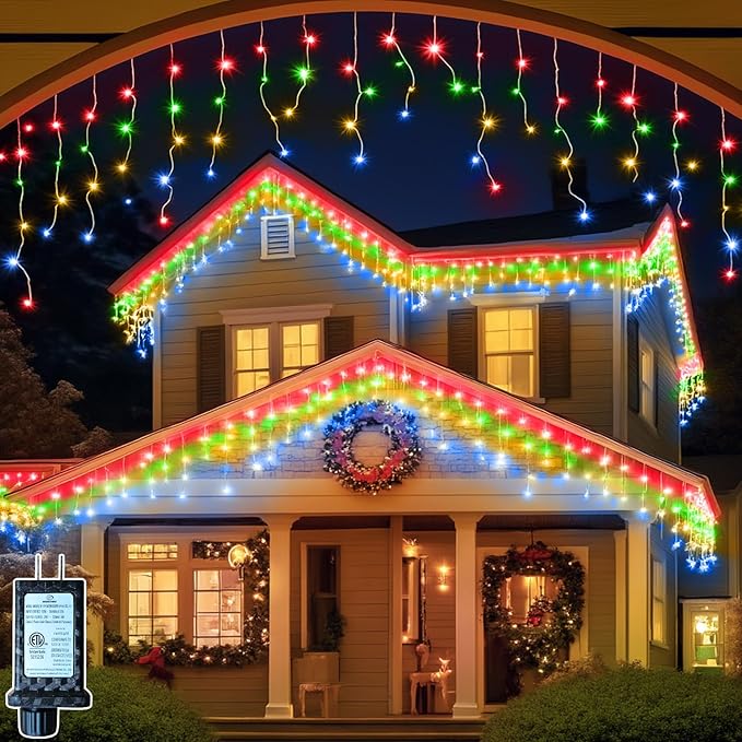 131FT 1280 LED Icicle Outdoor String Lights Multicolor - Waterproof Christmas Curtain Lights, 8 Modes Twinkle Function for Patio, Wedding, Holiday, Party Decorations