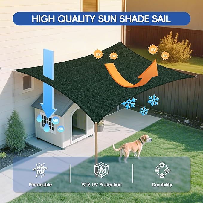 Sun Shade Sail 21'x22' Rectangle Shade Cloth for Garden, Permeable Shade Canopy Outdoor Patio Covers for Pergola Backyard Deck Outside Activity, Green