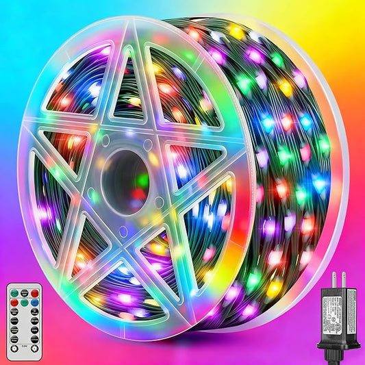Brightever 900 LED 295FT Outdoor Christmas Lights, Waterproof Plug-in Outdoor String Lights with Remote - 8 Modes & 3 Timers, Cascading Twinkle Light for Christmas Tree Decorations Multicolored