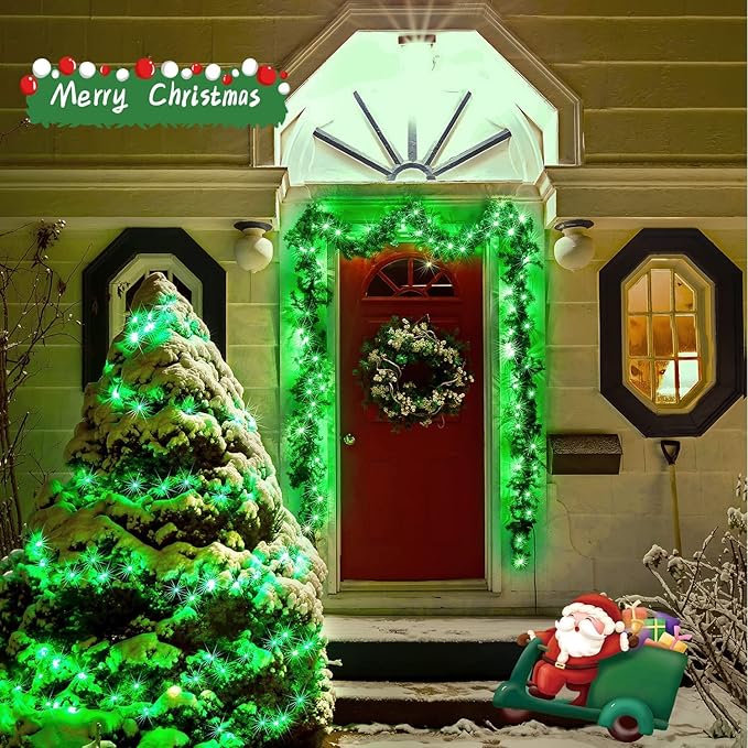 JMEXSUSS 2 Pack Green Christmas Lights, Each 33ft 100 LED Green Solar Lights Outdoor, Waterproof Solar Fairy String Light for Outside Patio Garden Party Tree Christmas Halloween Decorations