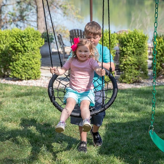 Backyard Discovery Endeavor II Cedar Wood Swing Set with Wave Slide, Play Deck, Double Rock Wall, Picnic Table, Climbing Wall, Belt Swings, Web Swing, Toy Telescope, Step Ladder, Outdoor Playset