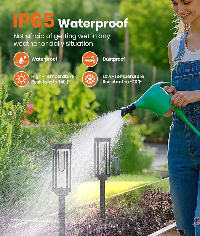 Solar Pathway Lights Outdoor, IP65 Waterproof Auto On/Off Solar Garden Lights Solar Powered Landscape Lighting for Yard Patio Walkway (Warm White, 4pack)