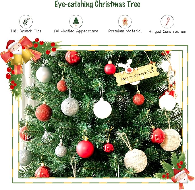 GOFLAME 7ft Artificial Christmas Tree, Pre-lit Xmas Tree 9 Lighting Modes w/ 1181 PVC Branch Tips & 500 Color-Changing LED Lights, Holiday Festival Decoration Tree with Remote Control and Metal Stand
