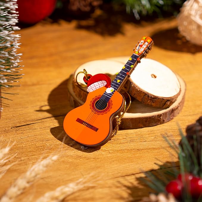 Guitar Ornament – Christmas Tree Ornament for Guitar Players, Wooden Guitar Christmas Ornament Gift for Men, Gifts for Guitar Lovers