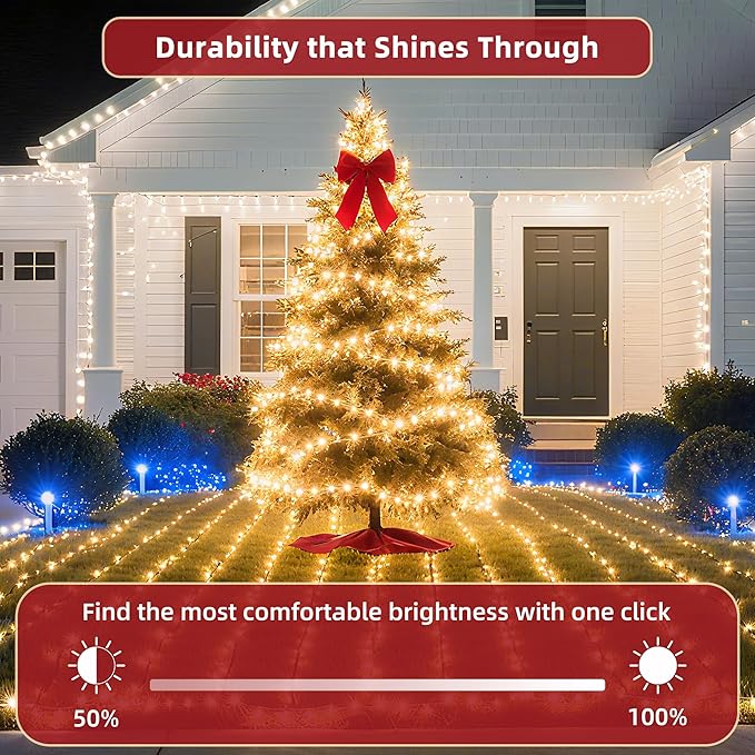 240ft Outdoor Christmas Lights, 750 LED Super Long String Lights 12 Modes & Timer Memory, Dimmable Outsite Waterproof Light Strings for Xmas Tree Garden Wedding Party Holiday Decorations Warm White