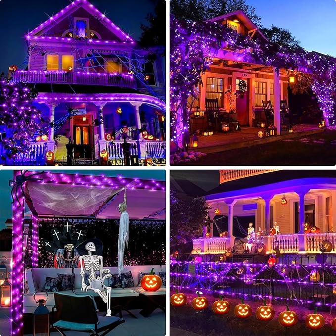 Upgrade 4 Pack Solar Christmas Lights Outdoor Waterproof 500 LED Solar String Lights with 19 Modes, Christmas Decoration Outdoor Waterproof Solar for Outside Tree Yard Party Purple