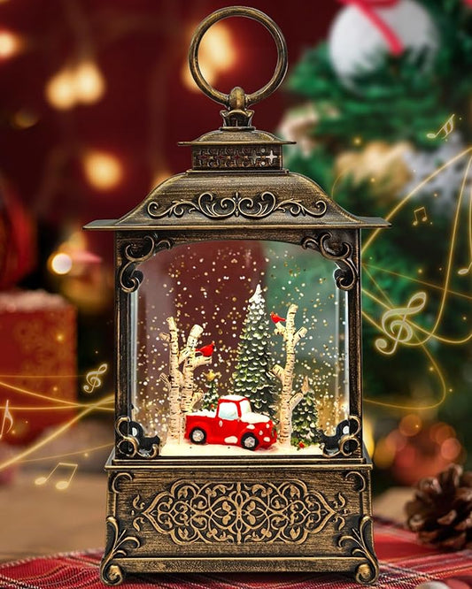 Christmas Tree Snow Globe Light up Lantern with 8 Songs, 10.43" Christmas Snow Globes for Kids Adults, 6H Timer & Dual Power, Snowglobes Christmas Decorations Indoor, Gifts for Women Men