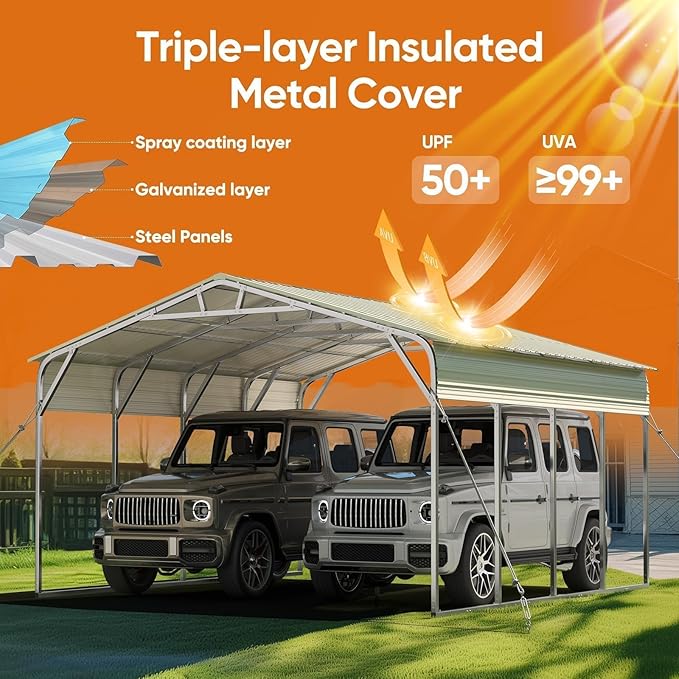 Quictent Heavy Duty 20x20 FT Vertical Roof Metal Carport, Pre-Drilled All Weather 2 Car Shelter for RV, Vehicles & Farm Equipment