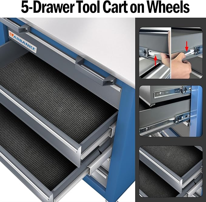 LARBANKE 5-Drawer Rolling Tool Chest,Locking Metal Tool Cabinet with Drawer Liners,Non-Slip Pearl Cotton Mat,360¡Æ Wheels for Easy Move,Can be Used in Combination with The Seven-Drawer Tool Cabinet