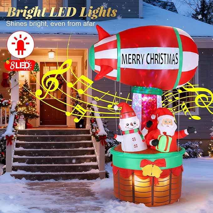 10FT Christmas Inflatables Santa Claus Outdoor Decorations, Christmas Blow Ups Airship Snowman, Inflatable Yard Decor with Built-in LED Lights for Xmas Garden Lawn Party