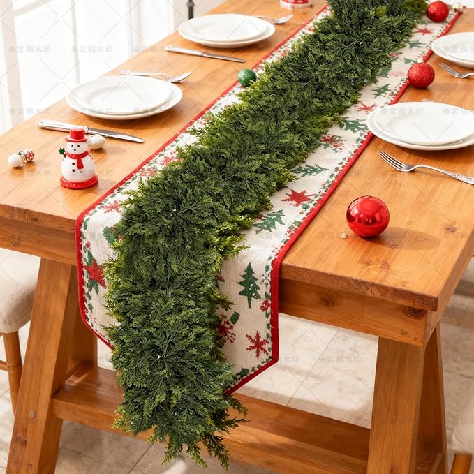 6/9ft Christmas Cedar Garland Artificial Realistic Soft and Thickness Green Faux Fake Full Cedar Pine Garland for Table, Mantle, Wall, Indoor, Outdoor Christmas Decorations (6FT)