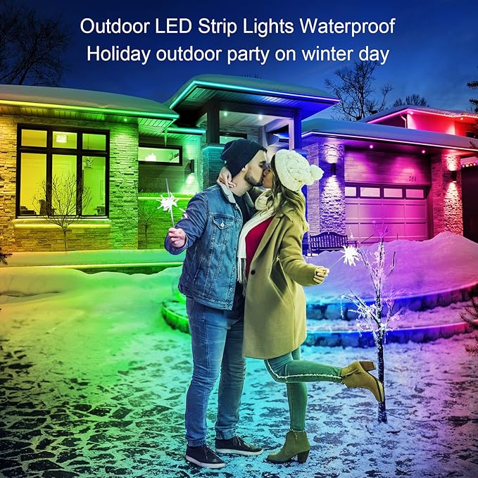 Outdoor LED Strip Lights Waterproof,IP68 Outside Led Light Strips Waterproof with Bluetooth App Remote Control,Music Sync RGB Exterior Led Rope Lights,for Balcony,Deck (150ft Outdoor LED Strip Lights)