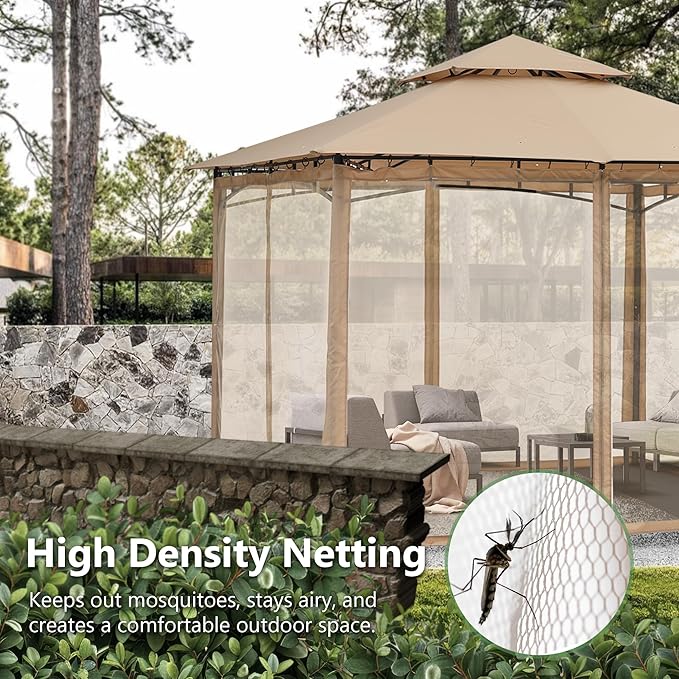 MASTERCANOPY Outdoor Garden Gazebo for Patios with Stable Steel Frame and Netting Walls (9x9,Beige)