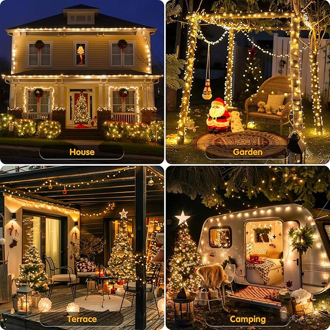 JMEXSUSS 272ft 800 LED Outdoor Christmas Lights, 8 Modes Warm White Christmas Tree Lights Green Wire, Waterproof Led String Light for Outside Indoor Xmas Party Tree Decor
