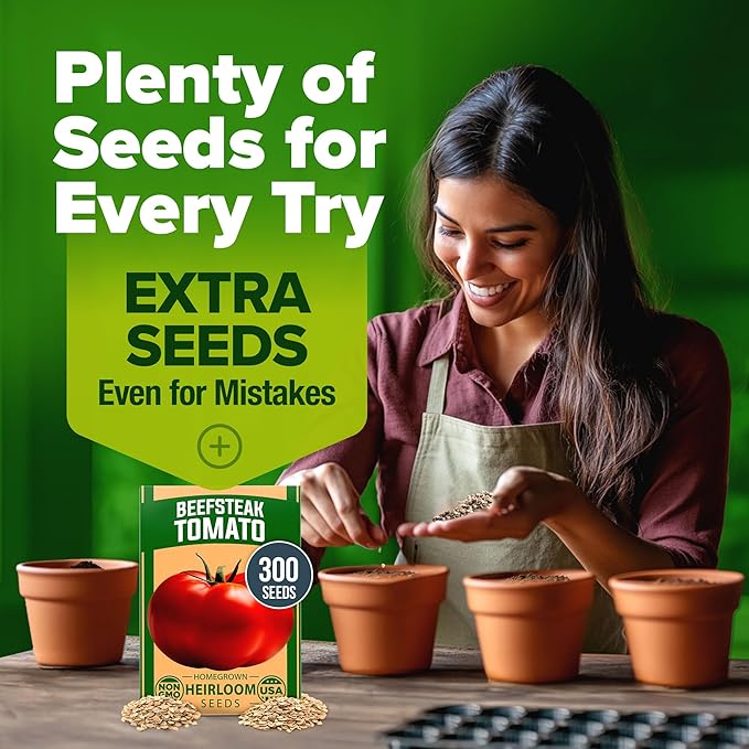 HOME GROWN Beefsteak Tomato Seed Pack - 300 Heirloom Tomato Seeds for Planting Outdoors – High-Yield Non-GMO Vegetable Seeds for Growing Large, Meaty Tomatoes for Summer Dishes (Solanum lycopersicum)