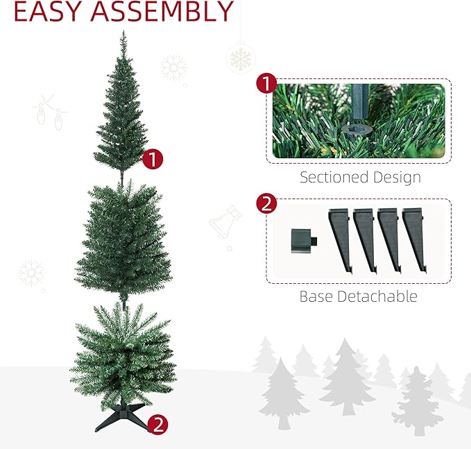 HOMCOM 6' Artificial Pencil Christmas Tree, Slim Xmas Tree with 390 Realistic Branch Tips and Plastic Stand, Green