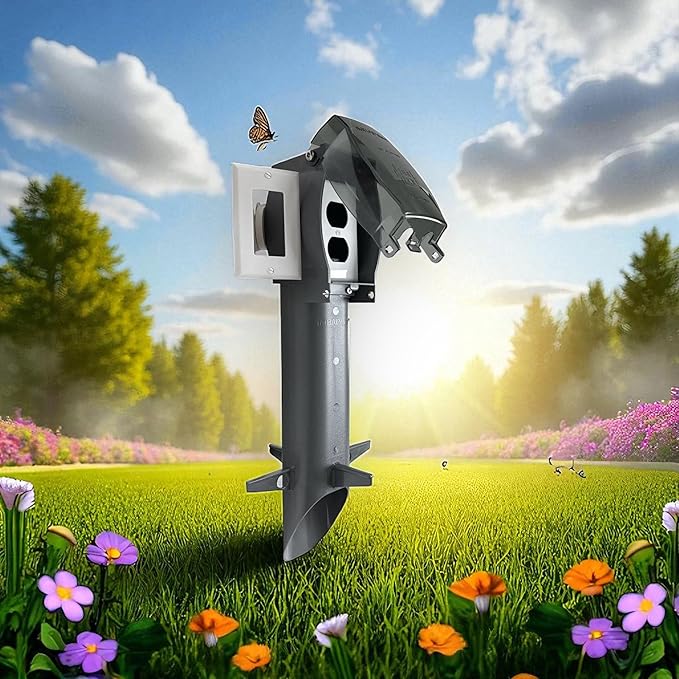iMBAPrice 19.5" Silver Grey Outdoor Power Post Enclosure 2-Pack, Weatherproof Outlet Stake with Cover, Built-in Stabilizers, Easy Underground Wiring for Garden & Landscape Lighting