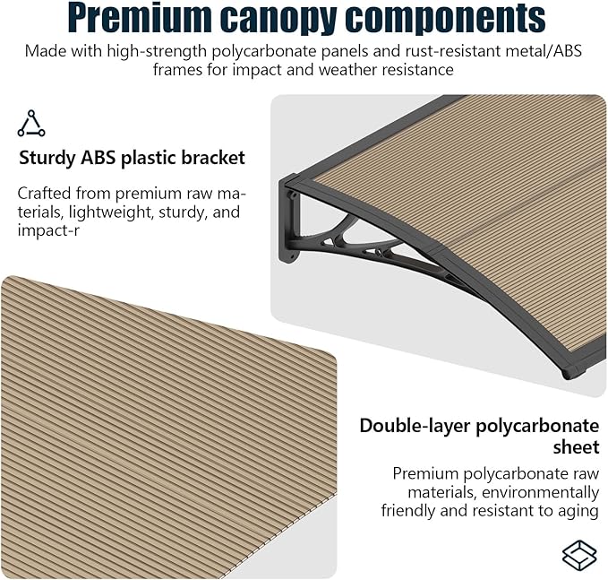 Awning for Outside, 32x48 UV-Resistant Rain and Snow-Proof House Overhang Canopy, Polycarbonate Door Awnings Exterior for Outdoor Patio, Porch, Deck, Window