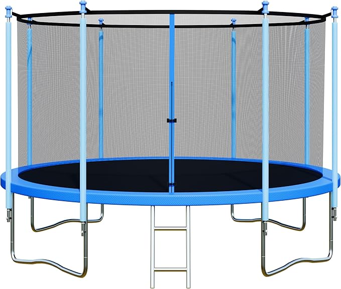 Trampoline Outdoor 12FT 14FT with Enclosure and Ladder, ASTM Approved Recreational Trampoline for Kids and Adults, Anti-Rust Coated Frame