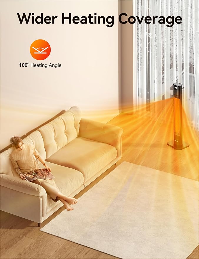 VAGKRI 42 1500W Electric Outdoor Infrared Heater with Remote, 9 Heat Levels, 24H Timer, 1S Fast Heating, IPX5 Waterproof Tower Space Heater for Home, Office, Patio, Garage