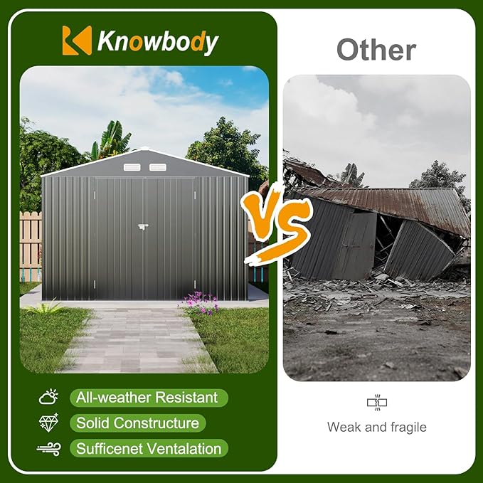 12x10 FT Metal Sheds & Outdoor Storage: Heavy Duty Garden Sheds with Dual Transparent Roof Panels, DIY-installable Windows & Lockable Doors, Weatherproof Tool Shed for Backyard, Garden, Patio, Grey