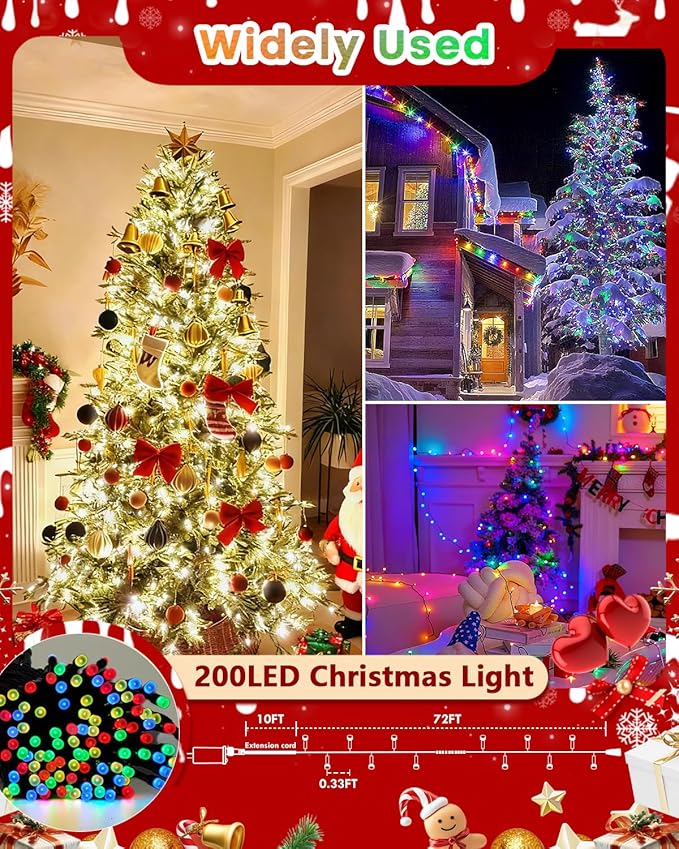 Smart Color Changing Christmas String Lights, 82FT 200LED App Control RGB LED String Lights with Remote & Timer, Waterproof Twinkle Christmas Tree Lights Indoor Outdoor Holiday Xmas Tree Decorations