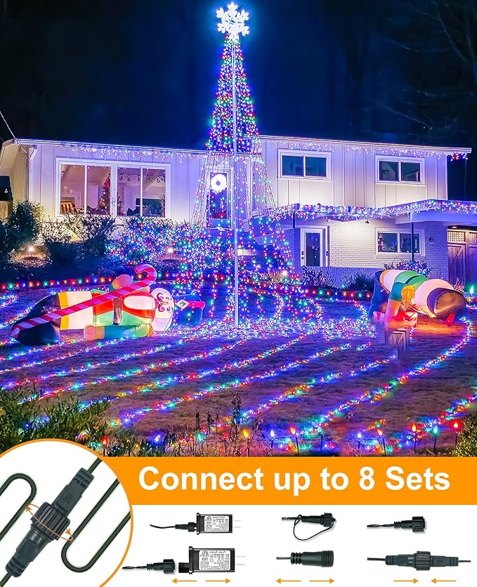 40FT 120 LED Christmas Lights Outdoor, Multicolor Christmas String Lights with 8 Modes & Waterproof, Connectable Plug in Christmas Tree Lights for Indoor House Patio Party Decorations
