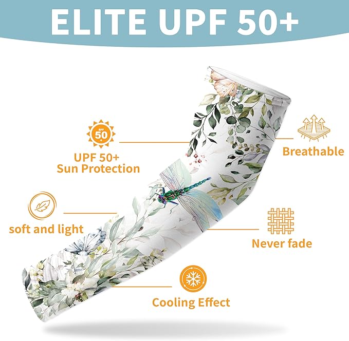 Buwuta Garden Sleeves for Women Dragonfly Sun Protection Sleeves Anti-Scratch Arm Cooling Sleeves for Farmers Sports