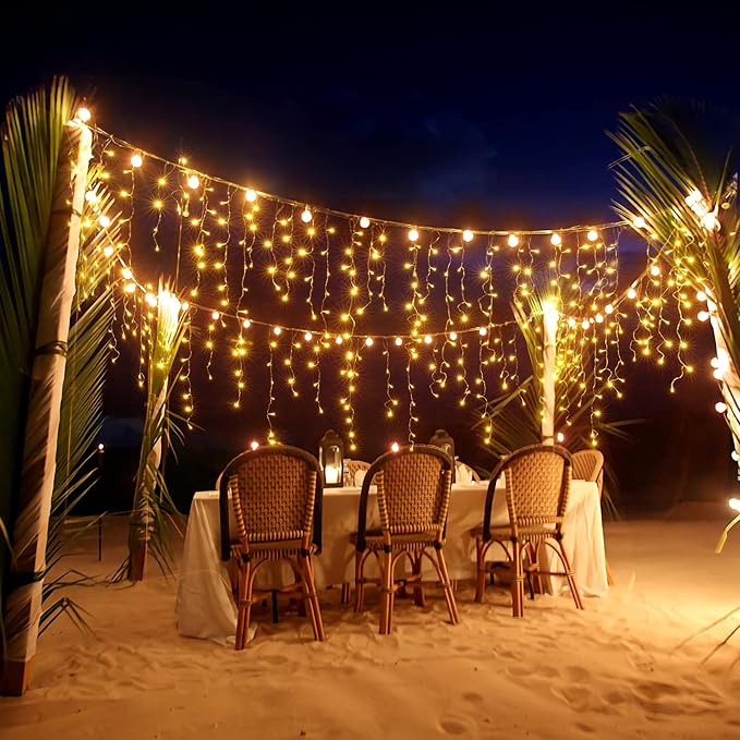 Led Christmas Lights Outdoor Christmas Decorations Hanging Light 400LED 8 Modes 75 Drops, Waterproof Outdoor Indoor Fairy Christmas Lights for Party, Holiday, Wedding, Eaves Decorations (Warm Light)