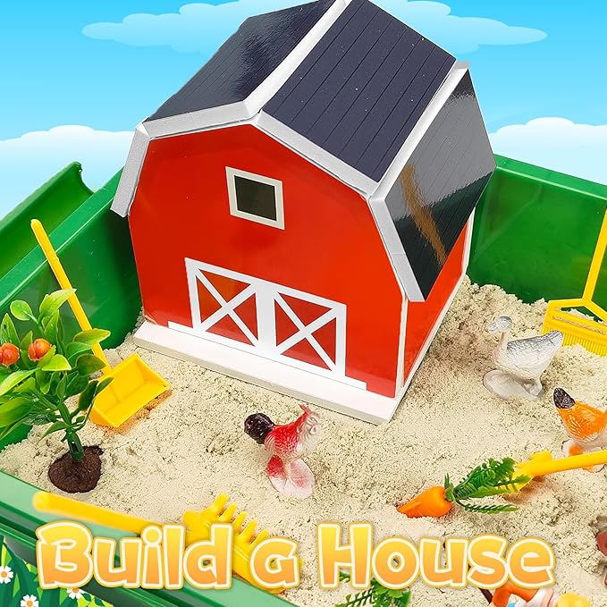 Farm Sensory Bin£¬Farm Animals Sand Kit with Sensory Sand£¬Barn Sandbox with Tractor£¬Sensory Play Sand Set for Kids 3 4 5 6 7