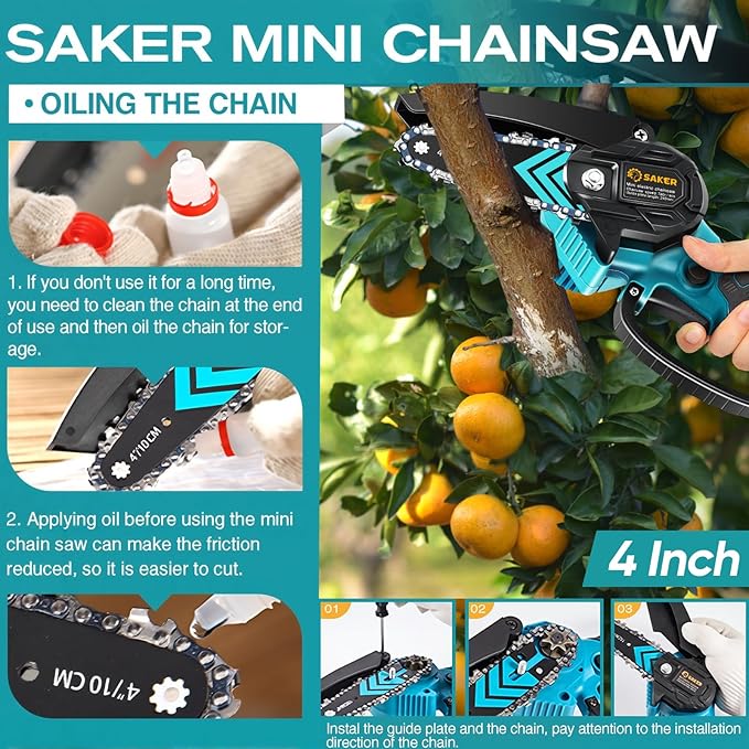 Saker Mini Chainsaw,Portable Electric Chainsaws Cordless,Handheld Chain Saw Pruning Shears Chain Saws for Tree Branches,Courtyard,Household and Garden,Valentine's Day Gifts for Men Dad Husband Women