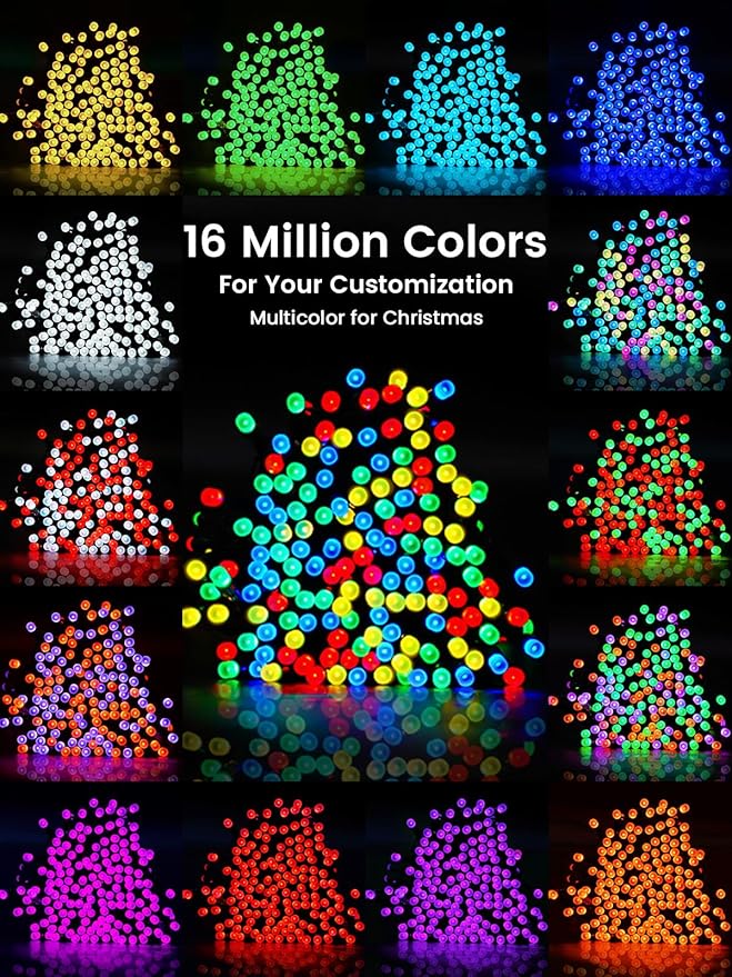Smart Color Changing Christmas Lights with Remote & APP,208FT 600 LED RGB Dimmable Christmas String Lights, Waterproof Fairy Twinkle Light for Indoor Outdoor Xmas Tree Wedding Holiday Decorations