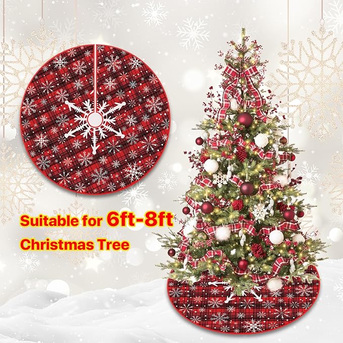 48 Inch Snowflake Christmas Tree Skirt – Holiday Tree Mat for 6 to 7.5 Ft Trees, Durable & Soft Christmas Decorations for Home, Living Room, Party, Winter Xmas Holiday Decor