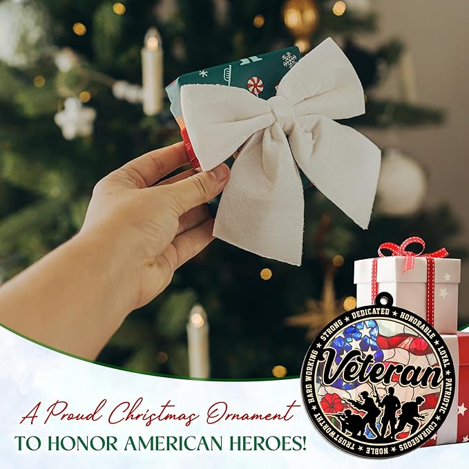 FLAGWIX Army Christmas Ornaments for Patriotic - Suncatcher Army Ornaments for Christmas Tree Decorations - Veteran Gifts for Men Women Dad Grandpa, Military Ornaments, Veterans Day Gifts Bulk