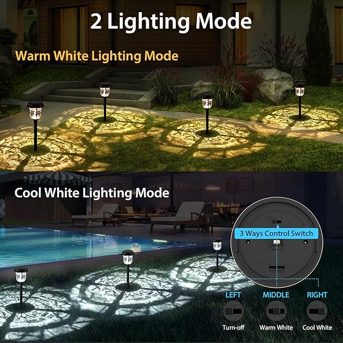 XMCOSY+ Solar Pathway Lights Outdoor Waterproof IP65-2 Lighting Modes LED Solar Powered Garden Lights, Glass Outdoor Lighting for Yard Landscape Walkway Driveway Lawn Decor (Warm White & Cool White)