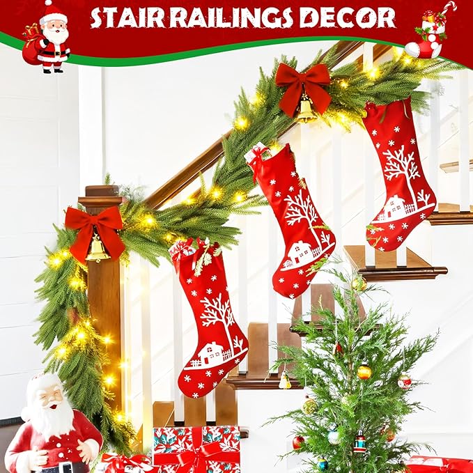 2-Pack Christmas Garland 6FT Artificial Norfolk Pine Garlands Realistic Greenery Faux Pine Garland Real Touch Christmas Decorations Indoor Outdoor for Mantel/Table/Stairs/Wall/Windows Holiday Decor