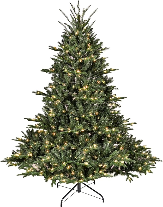 Prelit Spruce LED Christmas Tree - 7ft Artificial with Lights & 2296 Mixed PVC Tips, Auto Hinged for Office/Home Decor