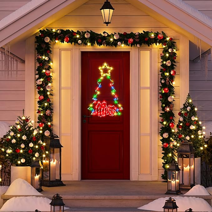 2Ft Large Christmas Tree LED Light With Timer - Window Silhouette Decoration for Indoor Outdoor, Wall Hanging