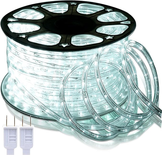 SURNIE LED Rope Lights Outdoor Waterproof: 150FT LED Rope Lighting Dimmable - 110V 6500K Daylight White String Light Tube Cuttable Connectable for Garden Patio Party Indoor Decoration, Not Flat Strip