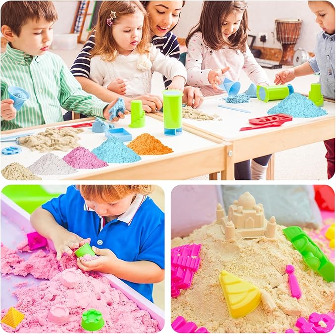 FlexiSand 11 Lbs Moldable Self-Sticking Sand,Never Dries Out-Fun for 3 Years and up Kids Bulk Refill for Sensory Sand Box Toys,Ideal for Shaping, Squeezing, Scooping and Rolling(5 Light Colors)