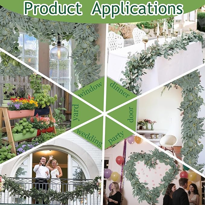 Grever 2 Pack Artificial Greenery Garlands 6.56 Feet Fake Eucalyptus Leaves Garland with Willow Leaves for Indoor and Outdoor Wedding Birthday Bridal Baby Shower Arch Table Runner Decor