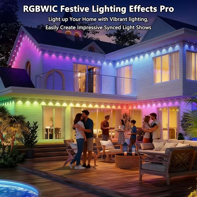 Permanent Outdoor Christmas Lights for House: 50FT RGBCW Outdoor Lights with 60LED Light,Color Changing Eave Lighting for Halloween Daily Decor, Smart App, Works with Alexa, Google Enabled, White