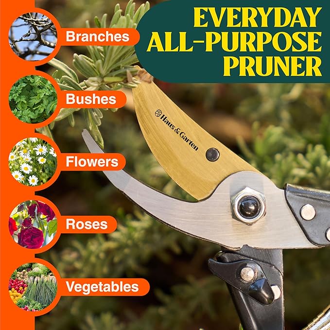 Haus & Garten ForgedPRO 8.75 Heavy Duty Professional Titanium Bypass Pruning Shears - Use As Pruners, Garden Shears, Handheld Pruning Shears For Gardening, Clippers, Garden Scissors, Pruner Tool