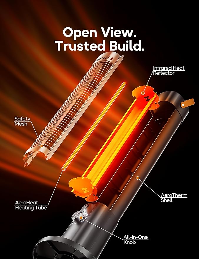 Patio Heater for Outdoor Use, Infrared Electric Outdoor Heater, 1500W Instant Heating, 60-Degree Oscillation, 9 Heat Levels, 9H Timer, Remote, for Garage, Backyard, Large Room, Indoor, 32.2¡±, Jet