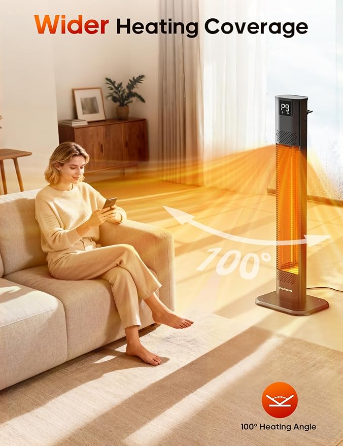 VAGKRI Outdoor Heater, 1s Instant Heating 42in Infrared Patio Heaters, 9 Heat Levels, 24H Timer, IPX5 Waterproof Electric Patio Heaters for Garden, Deck, Restaurant, Garage, Indoor & Outdoor Use