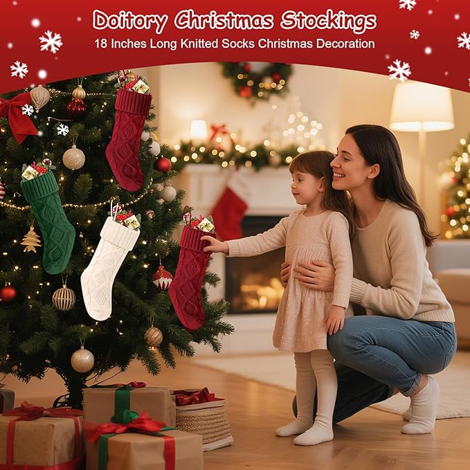 Christmas Stockings 18 Inches,Long Knitted Socks Christmas Decoration Hanging Stocking Fireplace Xmas Tree Stocking for Home Family（2red+2white+2green）