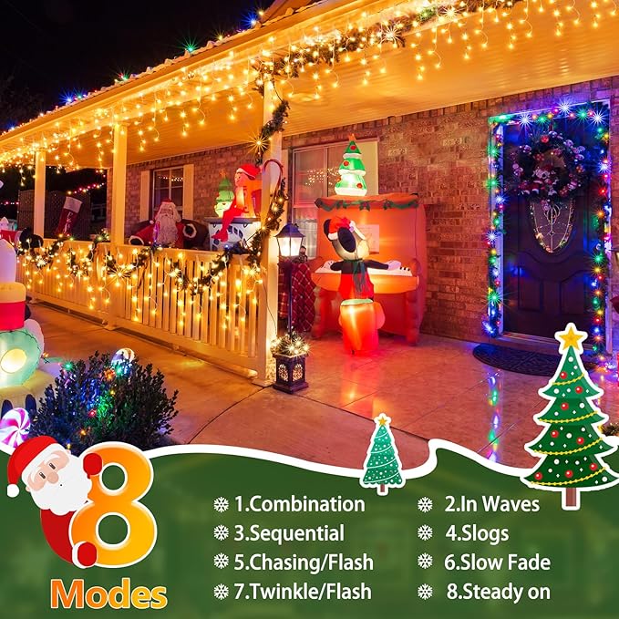 SAUIRS 100FT 960 LED Christmas Lights Outdoor Decorations with 180 Drops Timer 8Mode Curtaing String Lights Waterproof Plug in Fairy Lights for Indoor,Xmas,Party,Patio,Window,Trees Decor(Warm White)